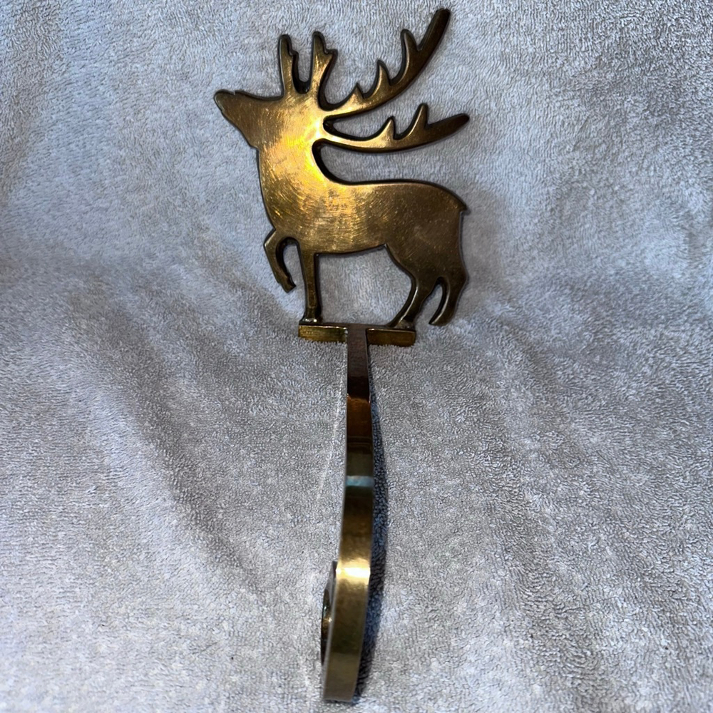 Vintage Solid Brass Reindeer Silhouette Christmas Stocking Hanger Made In India